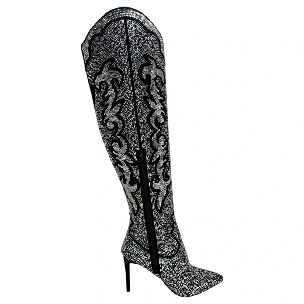 INC Iresa4 Rhinestone Crusted Western Style OTK Heeled Womens Boots Size 6M